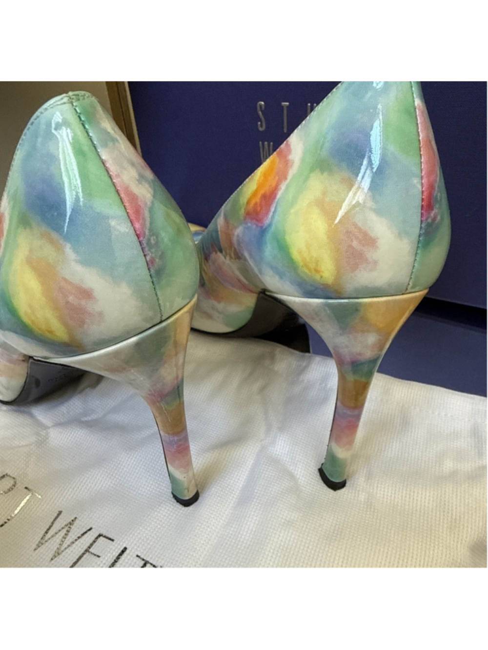 Stuart Weitzman HEIST Lake Sunflower Patent Leather Watercolor Pumps Size 9 Med - Picture 6 of 13